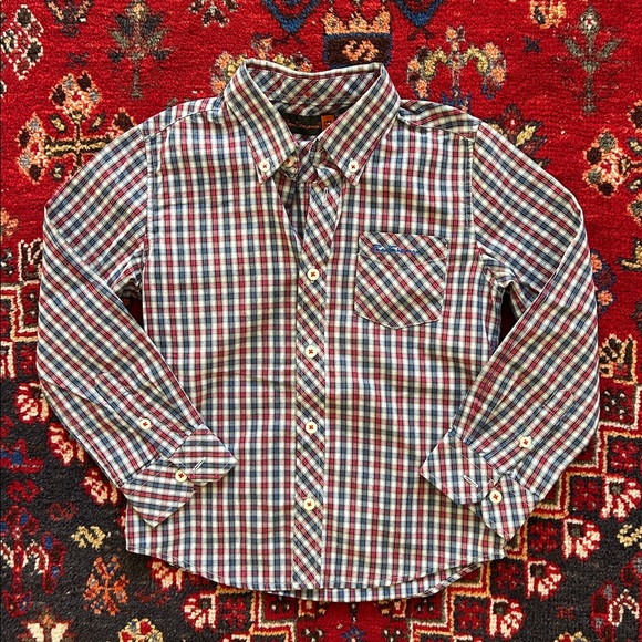 BEN SHERMAN age 4-5 blue and red plaid button down shirt with pocket - Picture 1 of 16